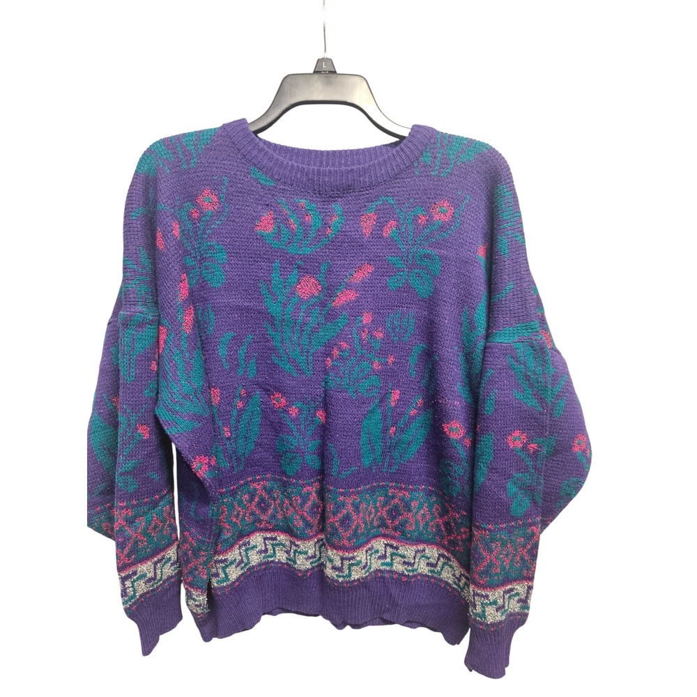 Chimney Ridge II Vintage 90s Floral Geometric Knit Sweater Purple Women 3X